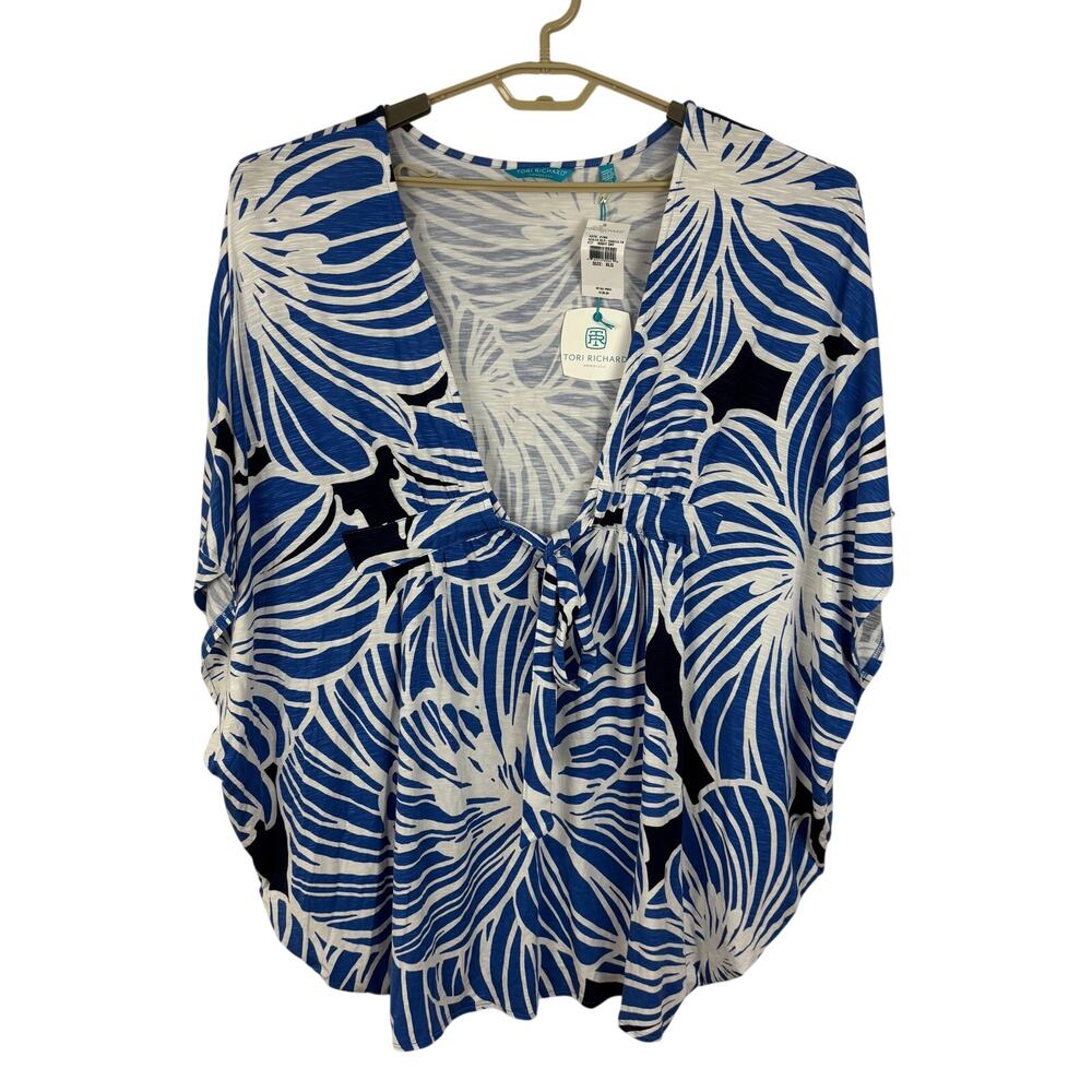 Tori Richard Honolulu NEW Azalea Blouse Danica Floral Tropical Blue XL